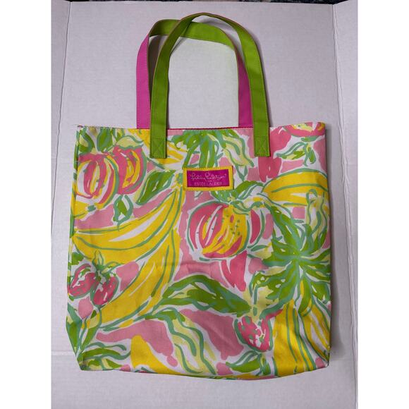Lilly Pulitzer for Estee Lauder Strawberry Banana Canvas Lined Beach Tote Bag - Picture 1 of 7